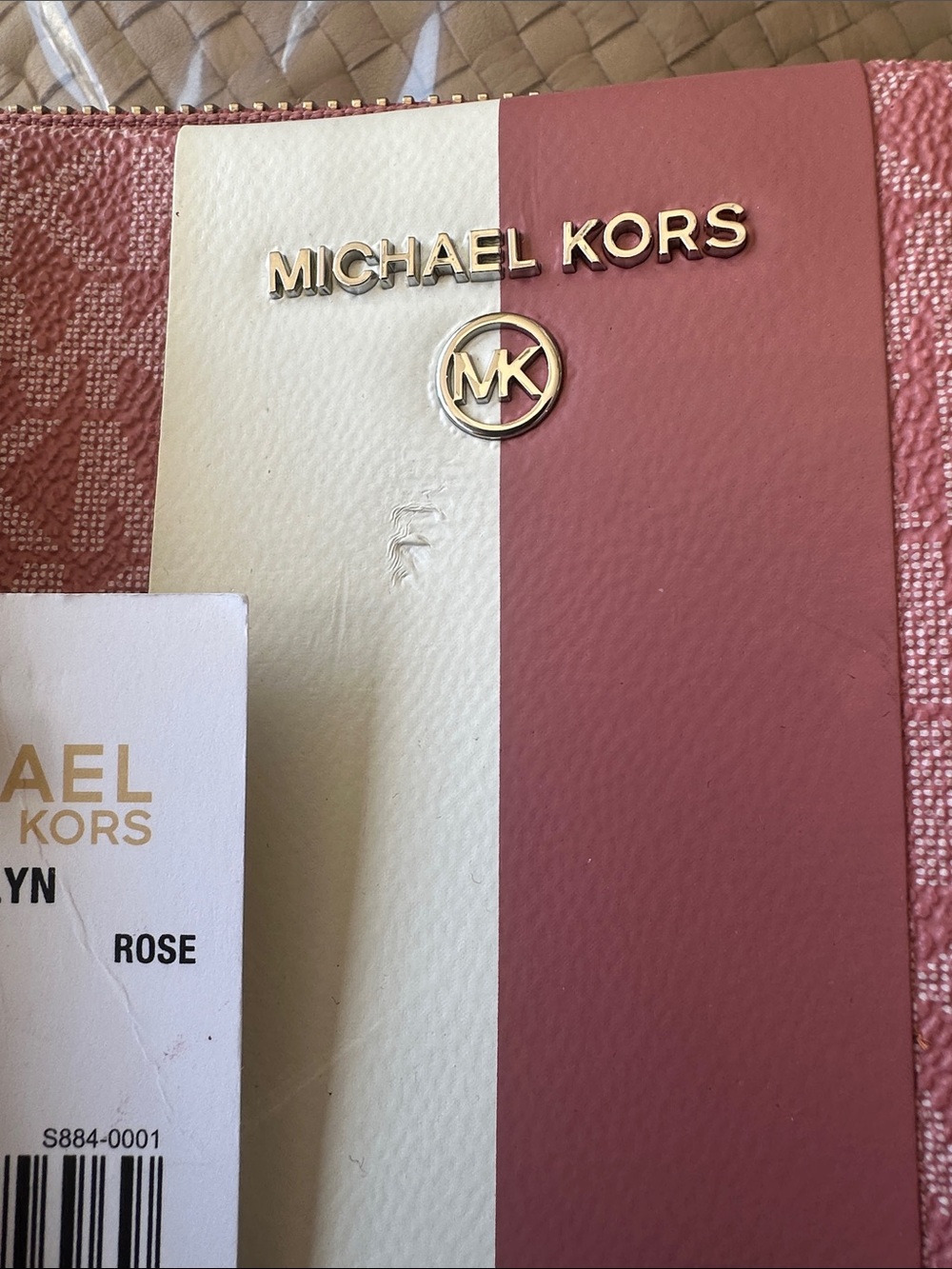 Michael Kors Rose Pink and White Stripe Logo Satchel - Picture 3 of 6